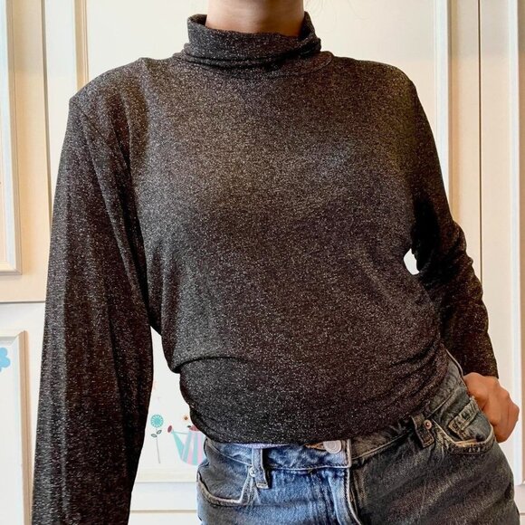 Vintage Mock Neck Long Sleeve Top Sparkly Grey - Picture 6 of 11
